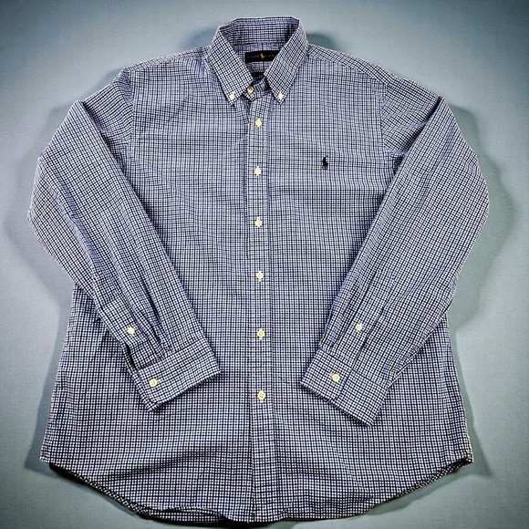 Polo by Ralph Lauren Men’s Blue & Black Plaid Button-Down Dress Shirt - Picture 15 of 16